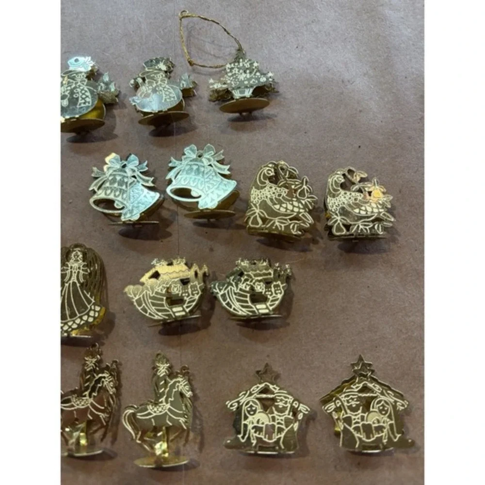 VTG‎ Miniature Thin Metal Brass Christmas Ornament Lot  Thanksgiving Noah's Ark